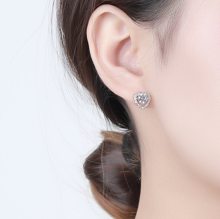 Silver Moissanite Heart Earrings