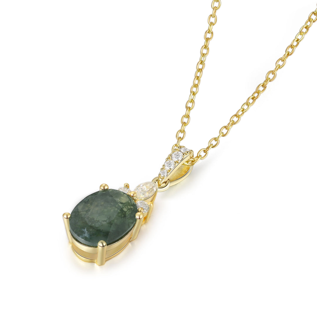 Silver Natural Moss Agate Necklace