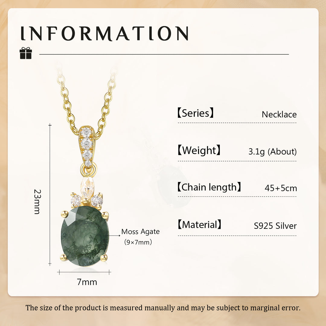 Silver Natural Moss Agate Necklace