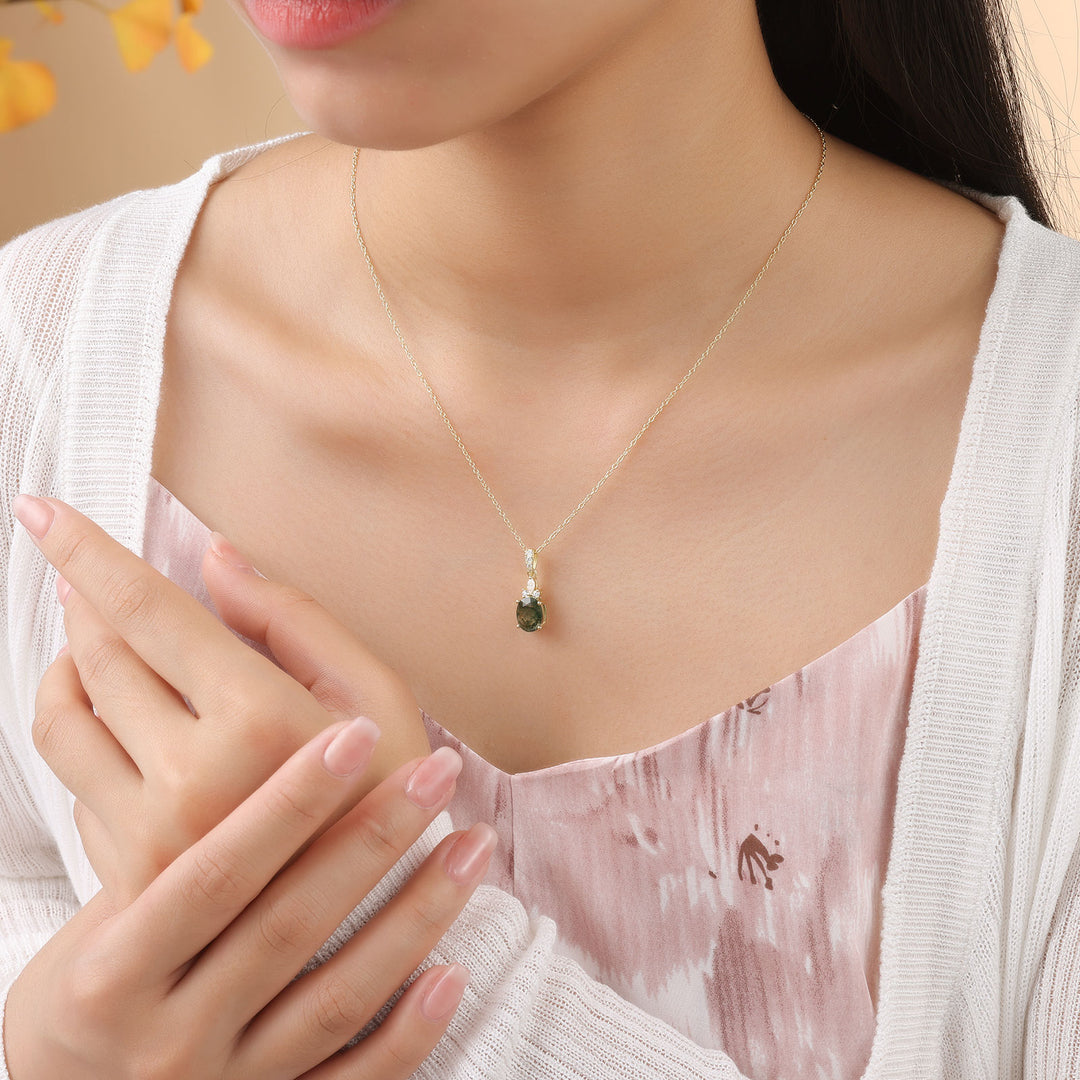 Silver Natural Moss Agate Necklace