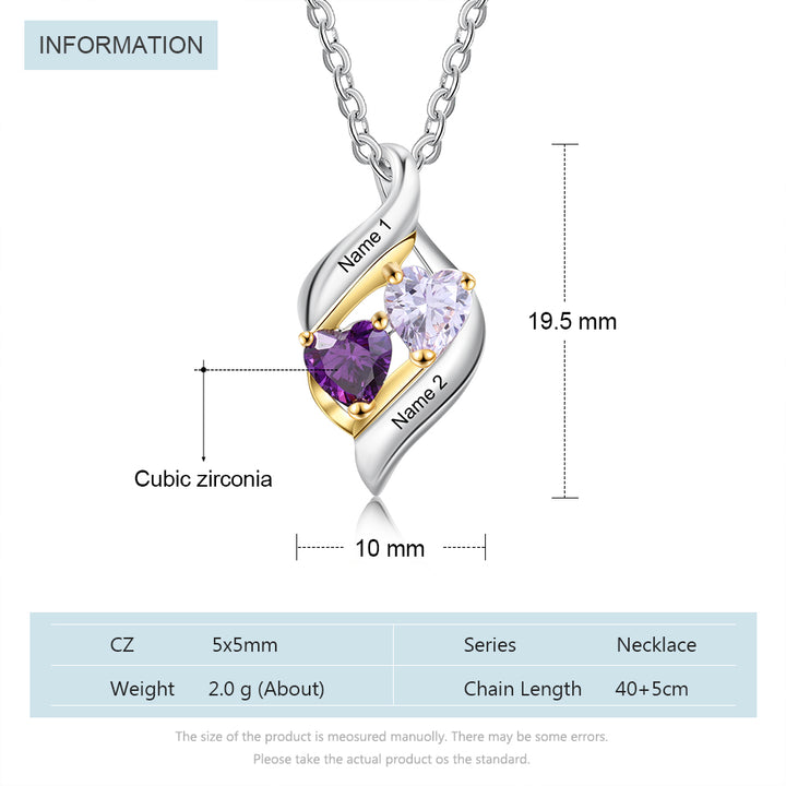 Customized Names Two Heart Necklace