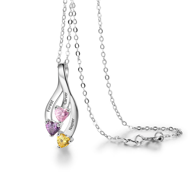 Silver Three Birthstone Necklace