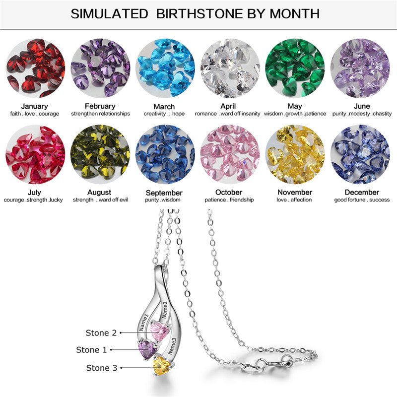 Silver Three Birthstone Necklace