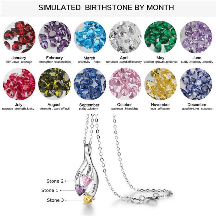 Silver Three Birthstone Necklace