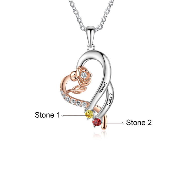 Custom Rose Flower Heart Necklace