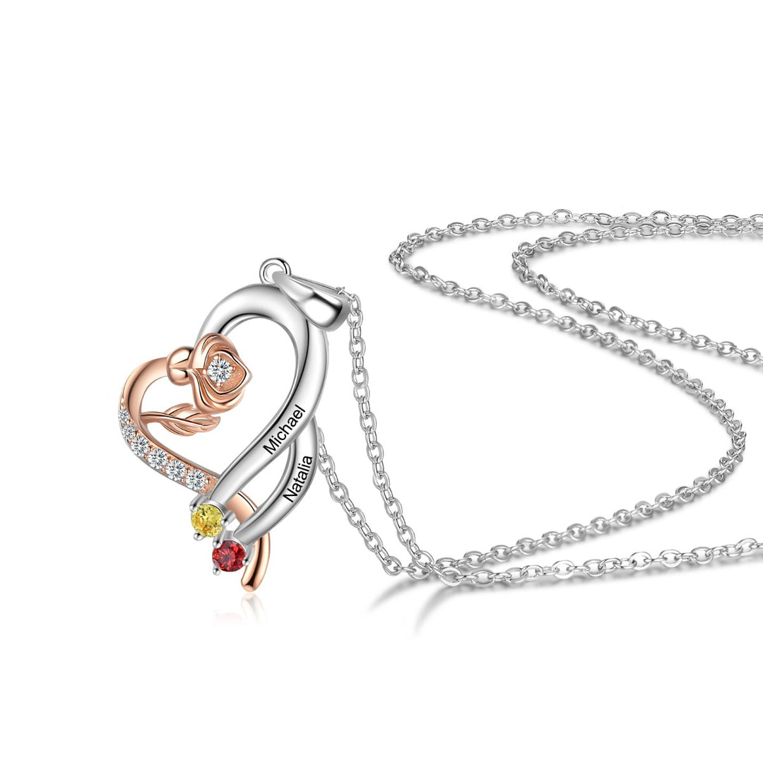 Custom Rose Flower Heart Necklace
