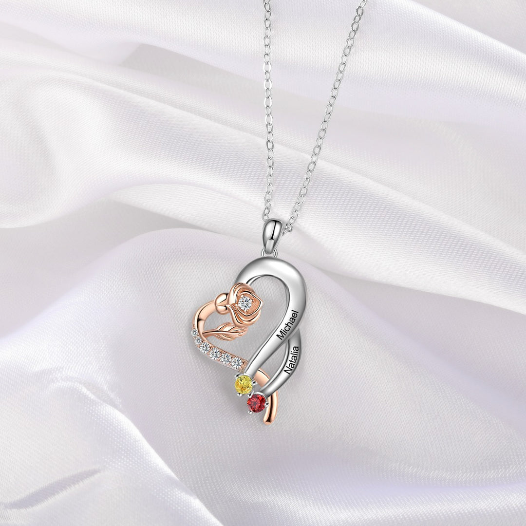 Custom Rose Flower Heart Necklace