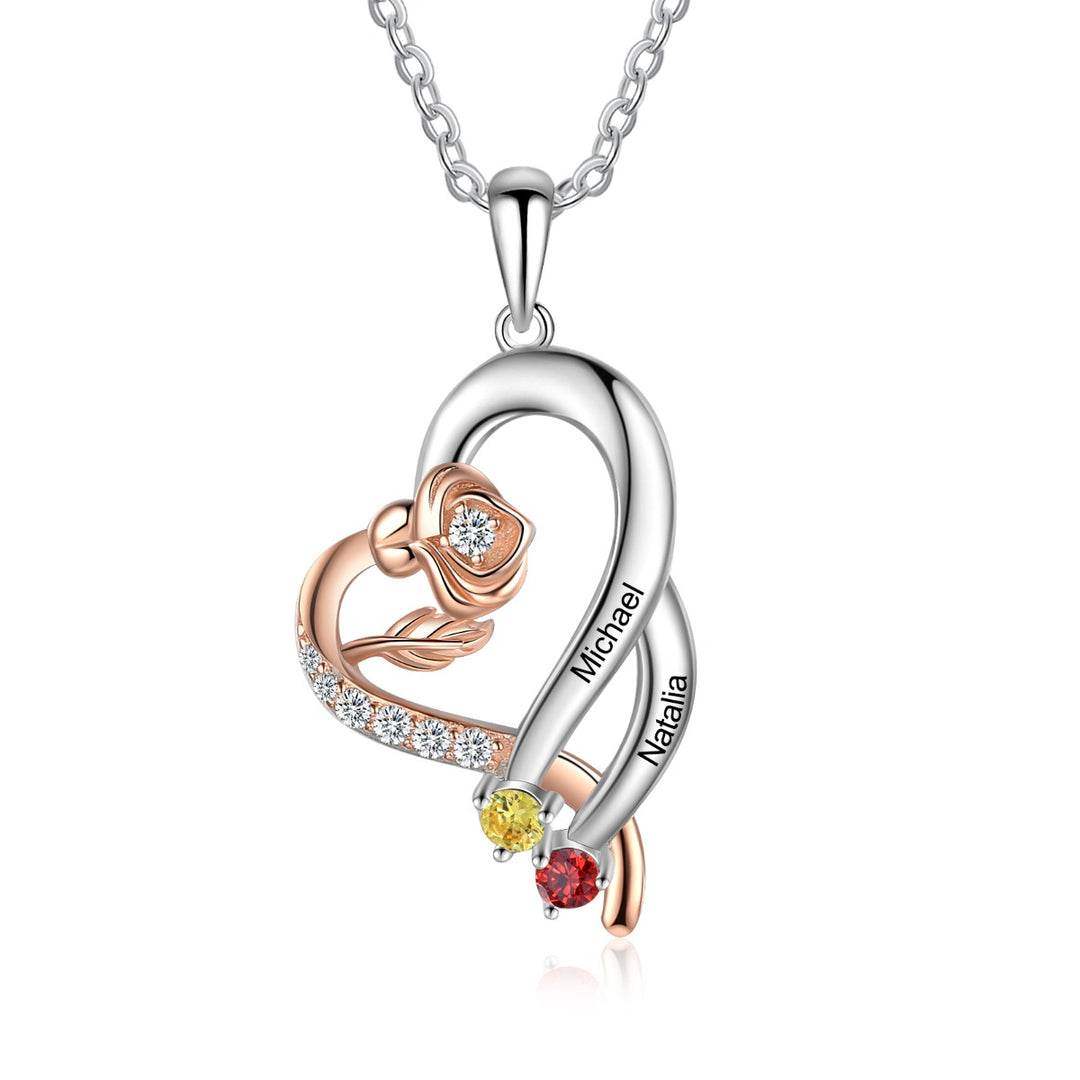 Custom Rose Flower Heart Necklace