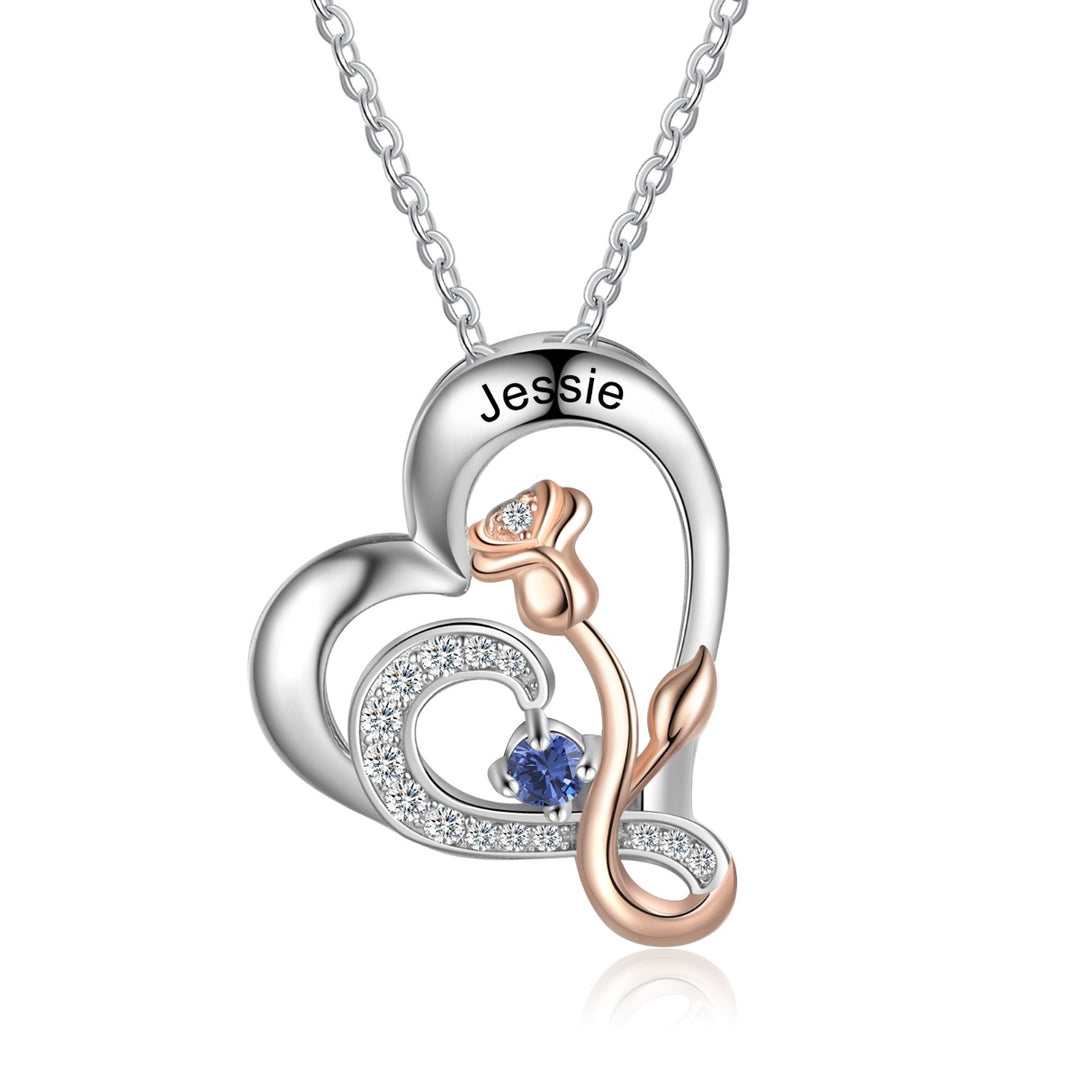 Silver Rose Flower Heart Necklace