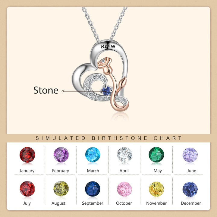 Silver Rose Flower Heart Necklace