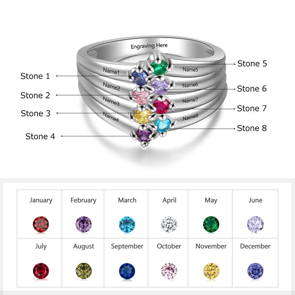 Birthstone & Engraved Silver Ring