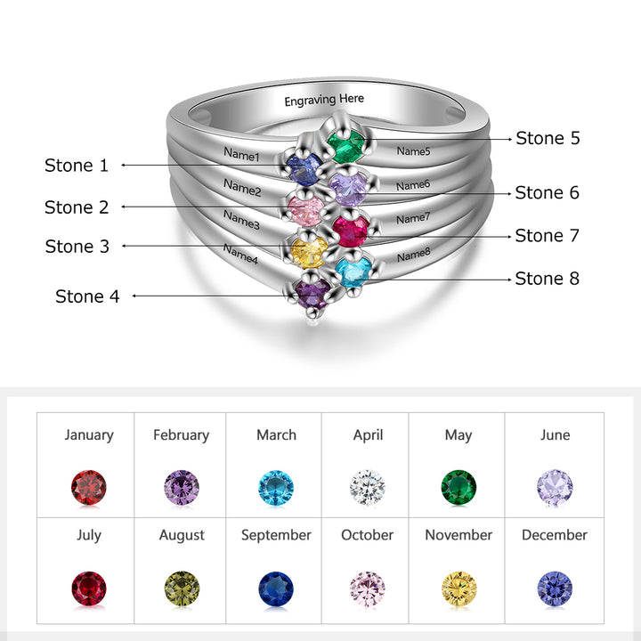 Birthstone & Engraved Silver Ring