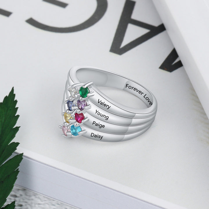 Birthstone & Engraved Silver Ring