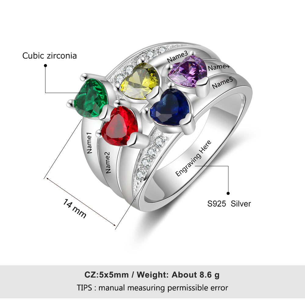 Birthstones Customized Names Ring