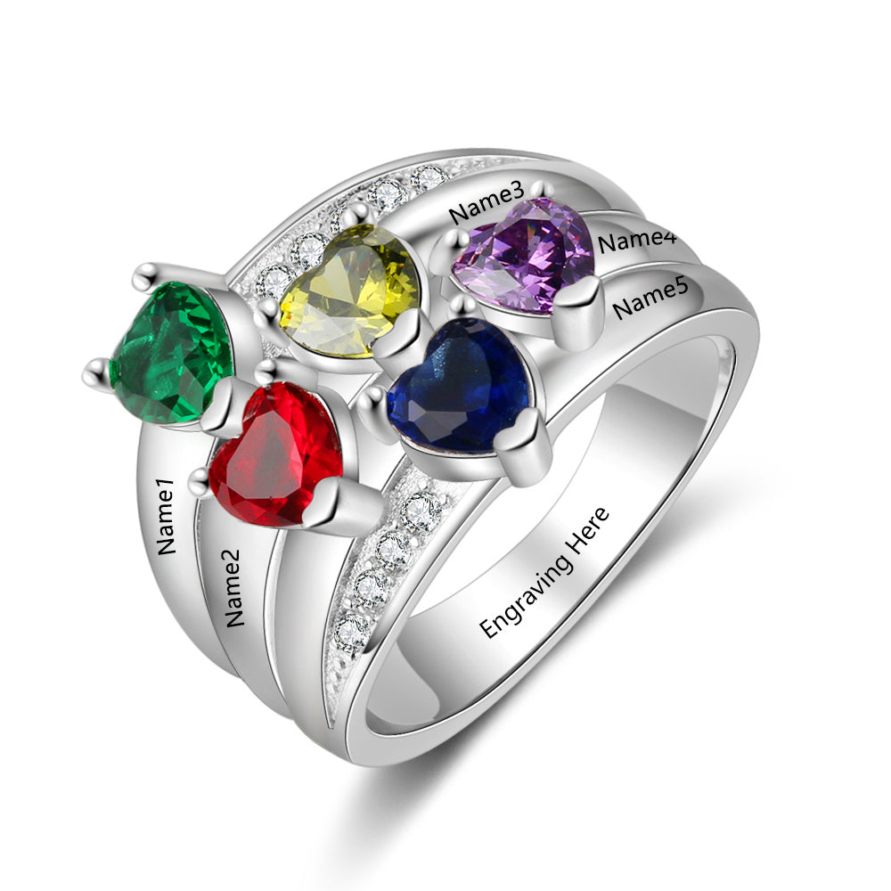 Birthstones Customized Names Ring