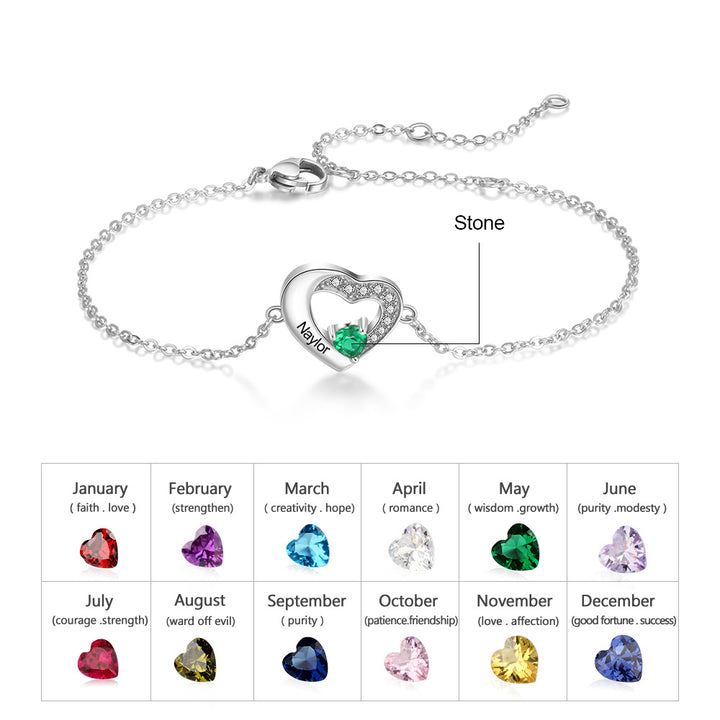 Heart Bracelet with Birthstone