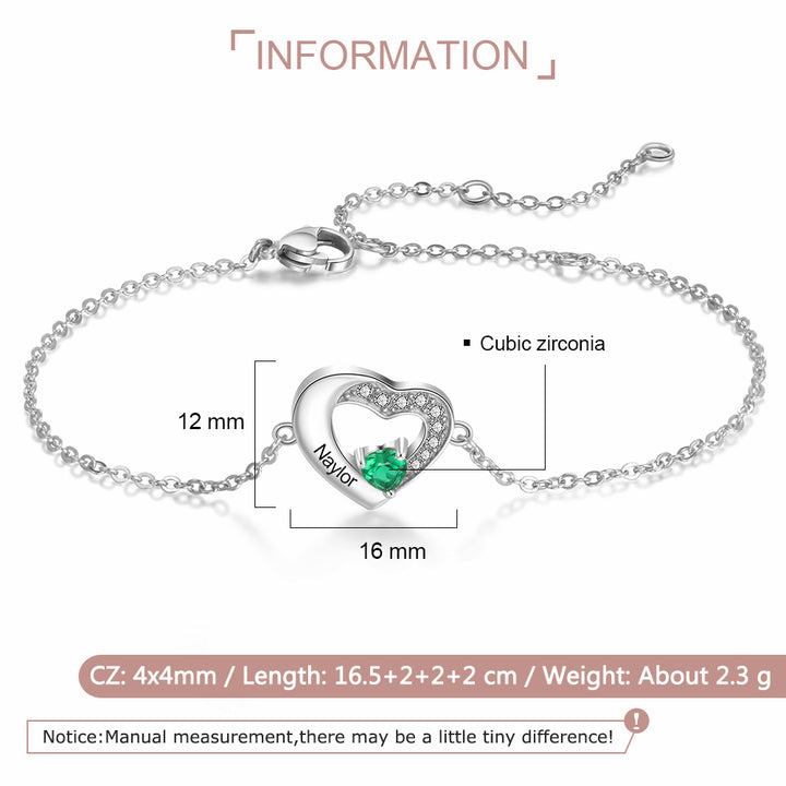 Heart Bracelet with Birthstone