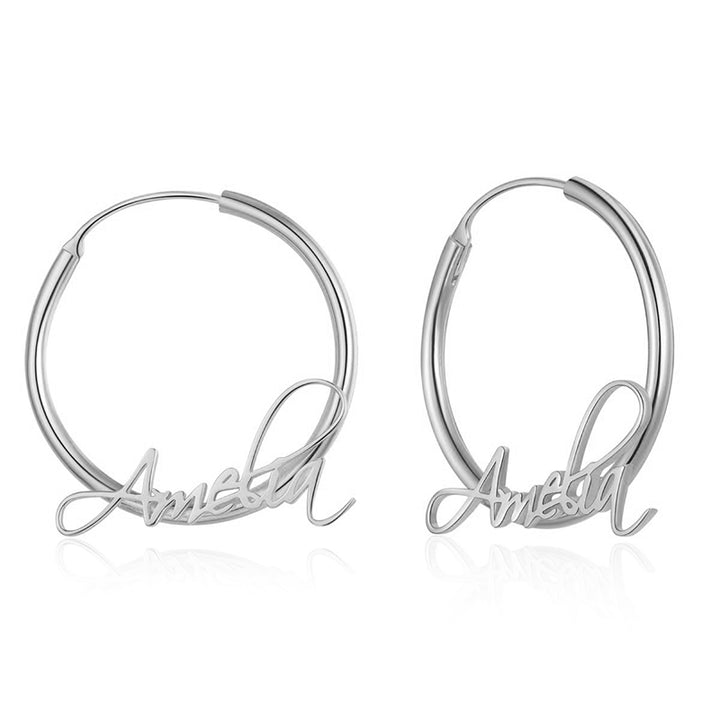 Rhodium Plated Name Earrings