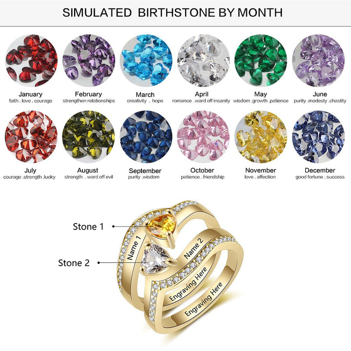 Silver Couple Heart CZ Ring