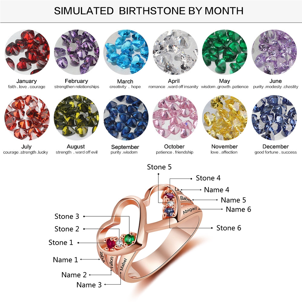 Heart  Rings with Birthstones