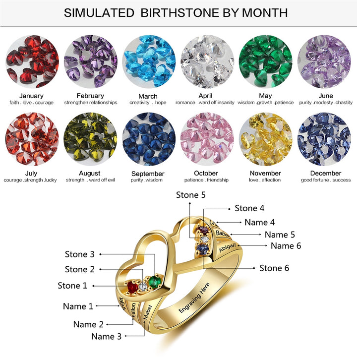 Heart  Rings with Birthstones