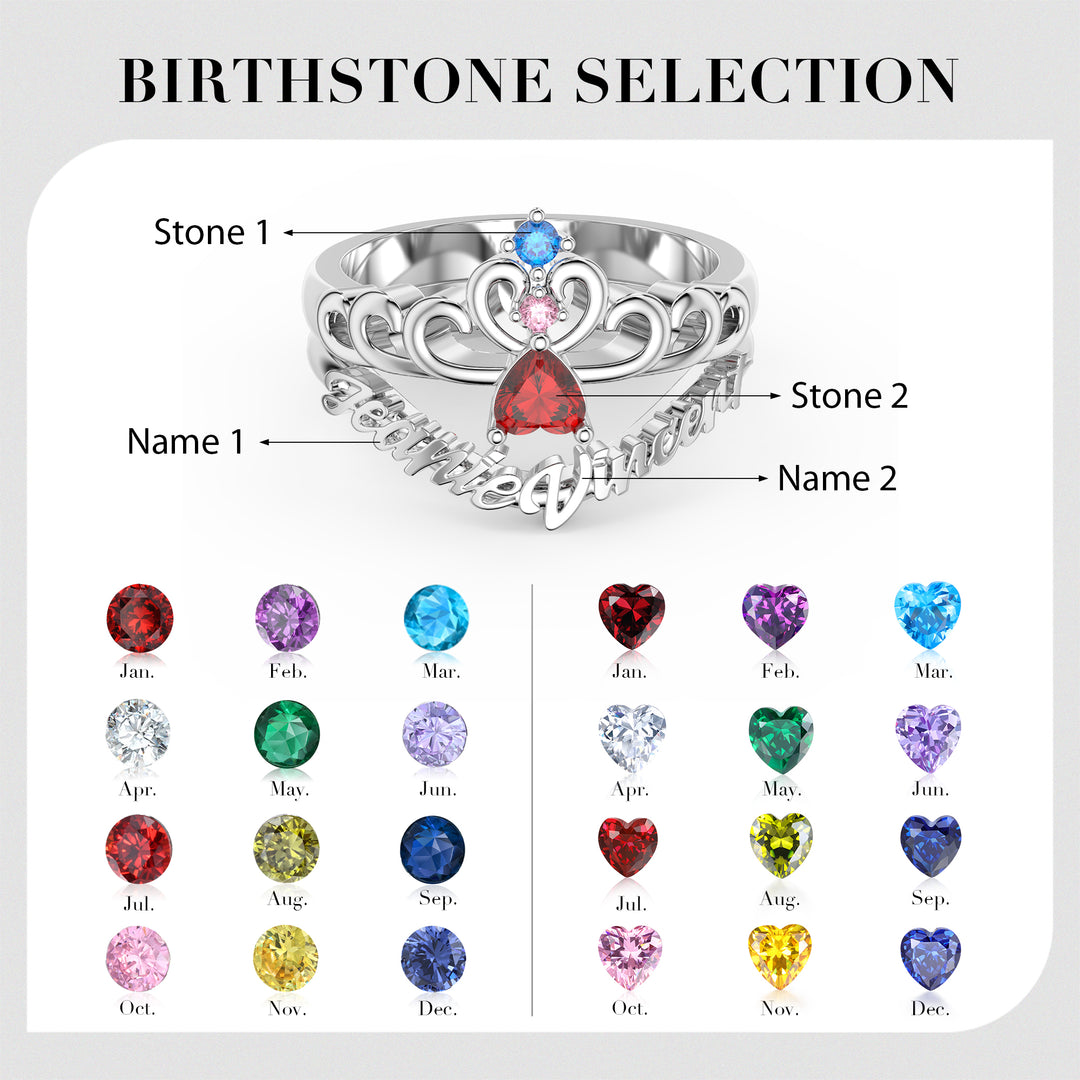 3D Birthstone Crown Ring