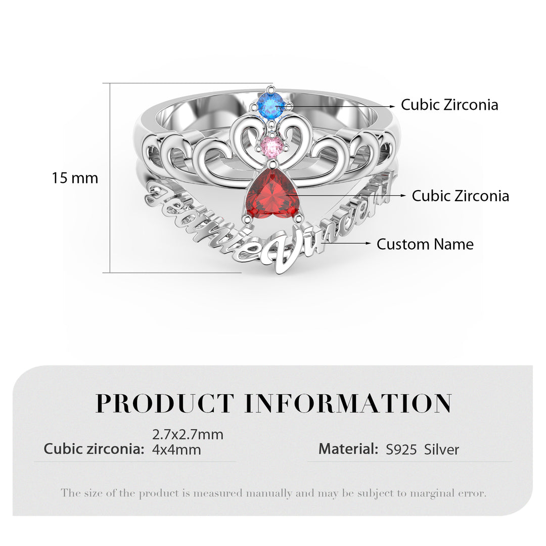 3D Birthstone Crown Ring