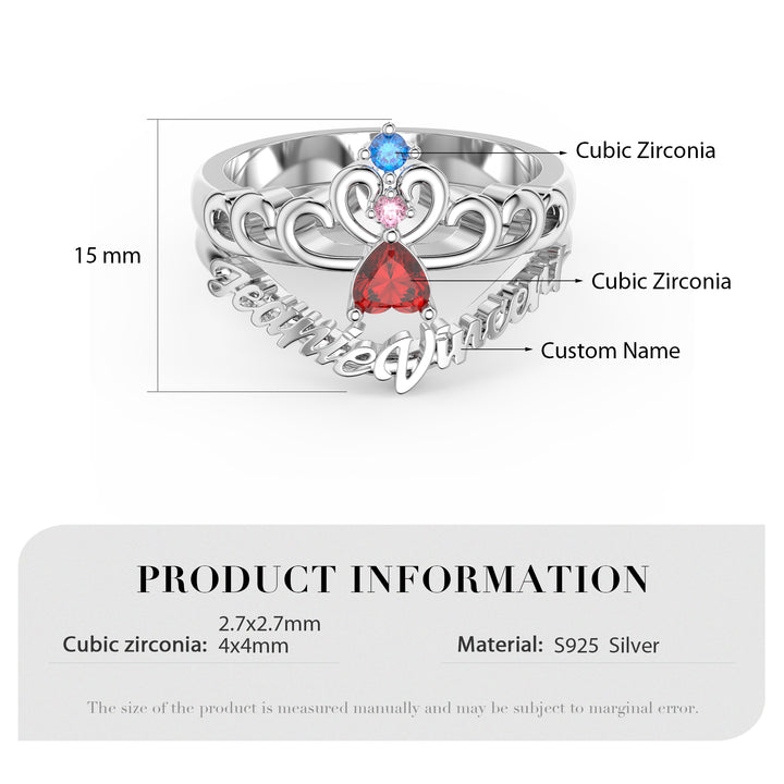 3D Birthstone Crown Ring