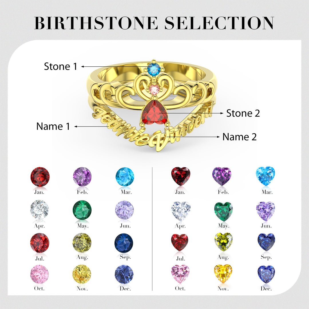 3D Birthstone Crown Ring
