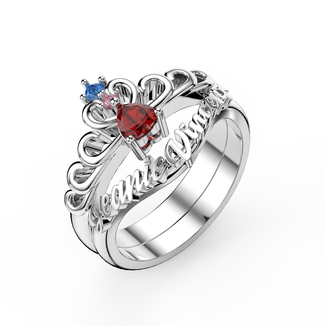 3D Birthstone Crown Ring
