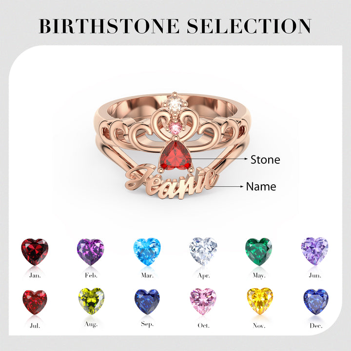 3D Birthstone Crown Ring