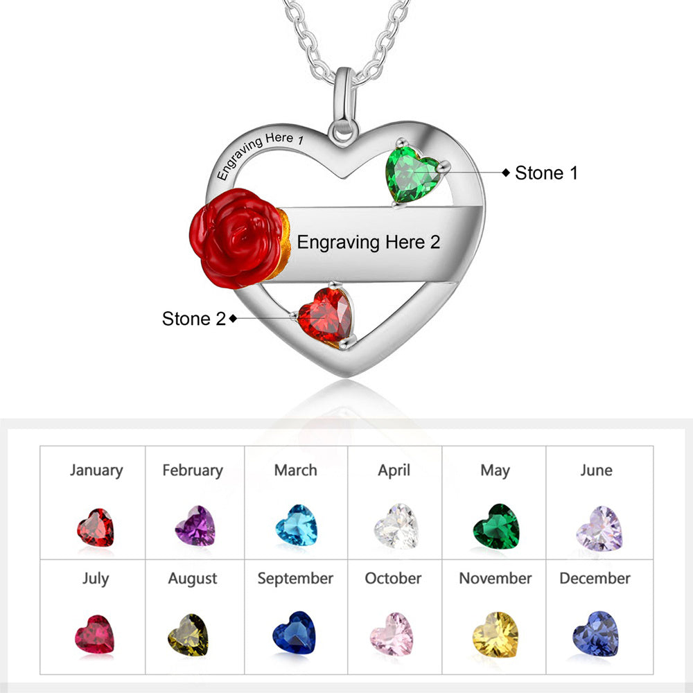 Rhodium Rose Heart Necklace