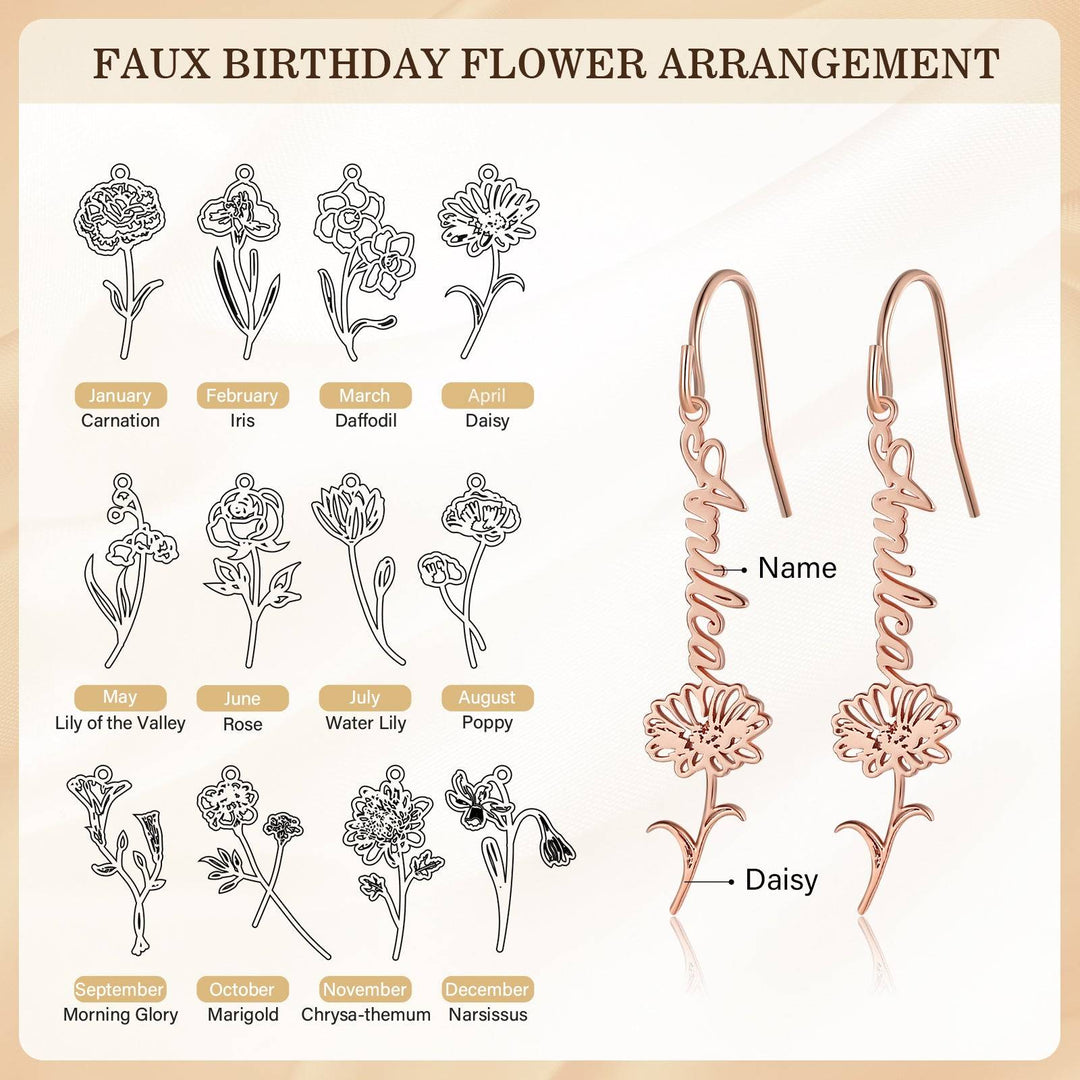 Custom Birthflower Name Earring