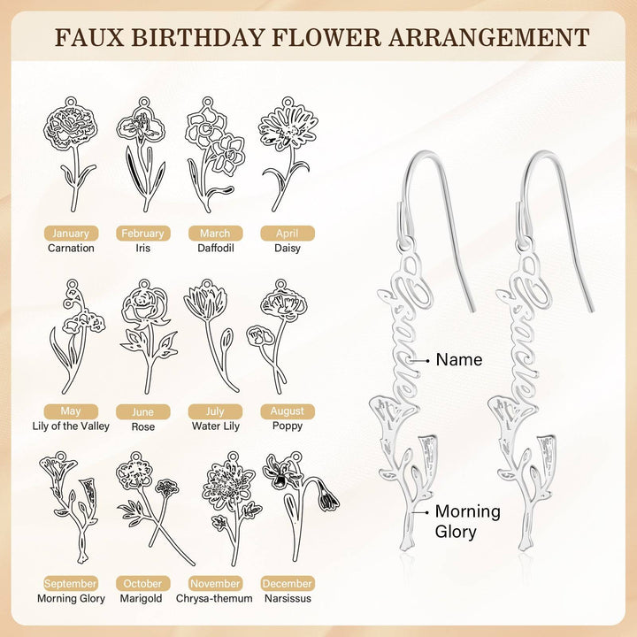 Custom Birthflower Name Earring