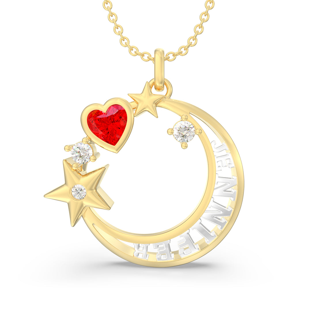 3D Moon and Star Necklace
