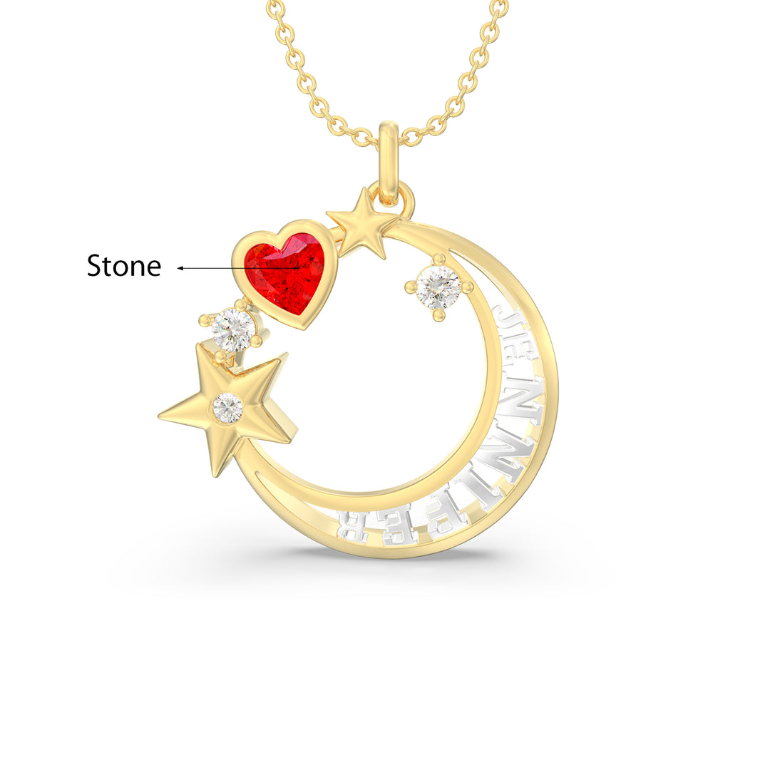 3D Moon and Star Necklace