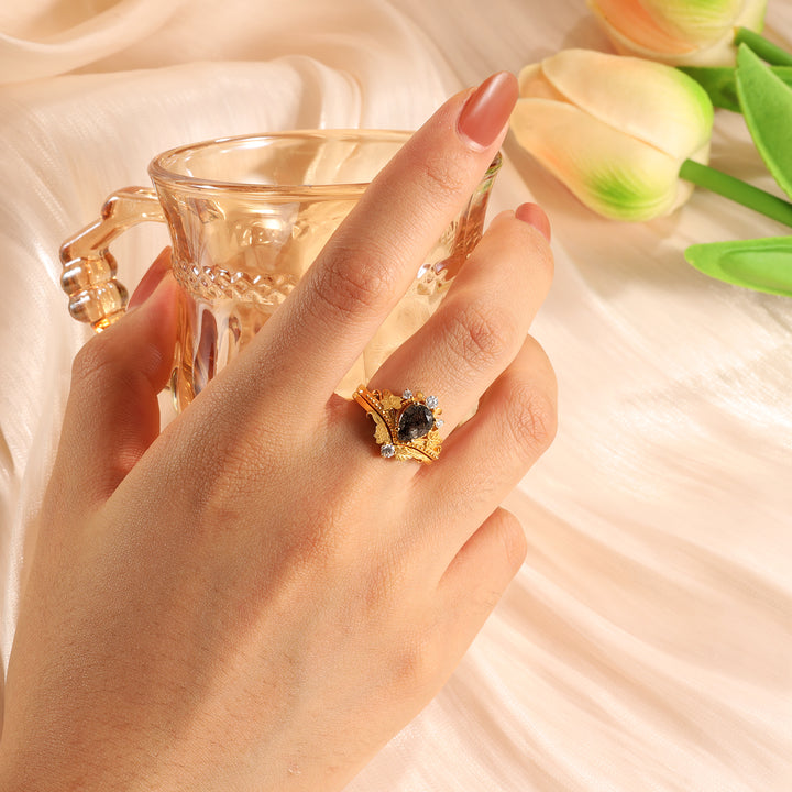 K Gold Black Quartz Ring