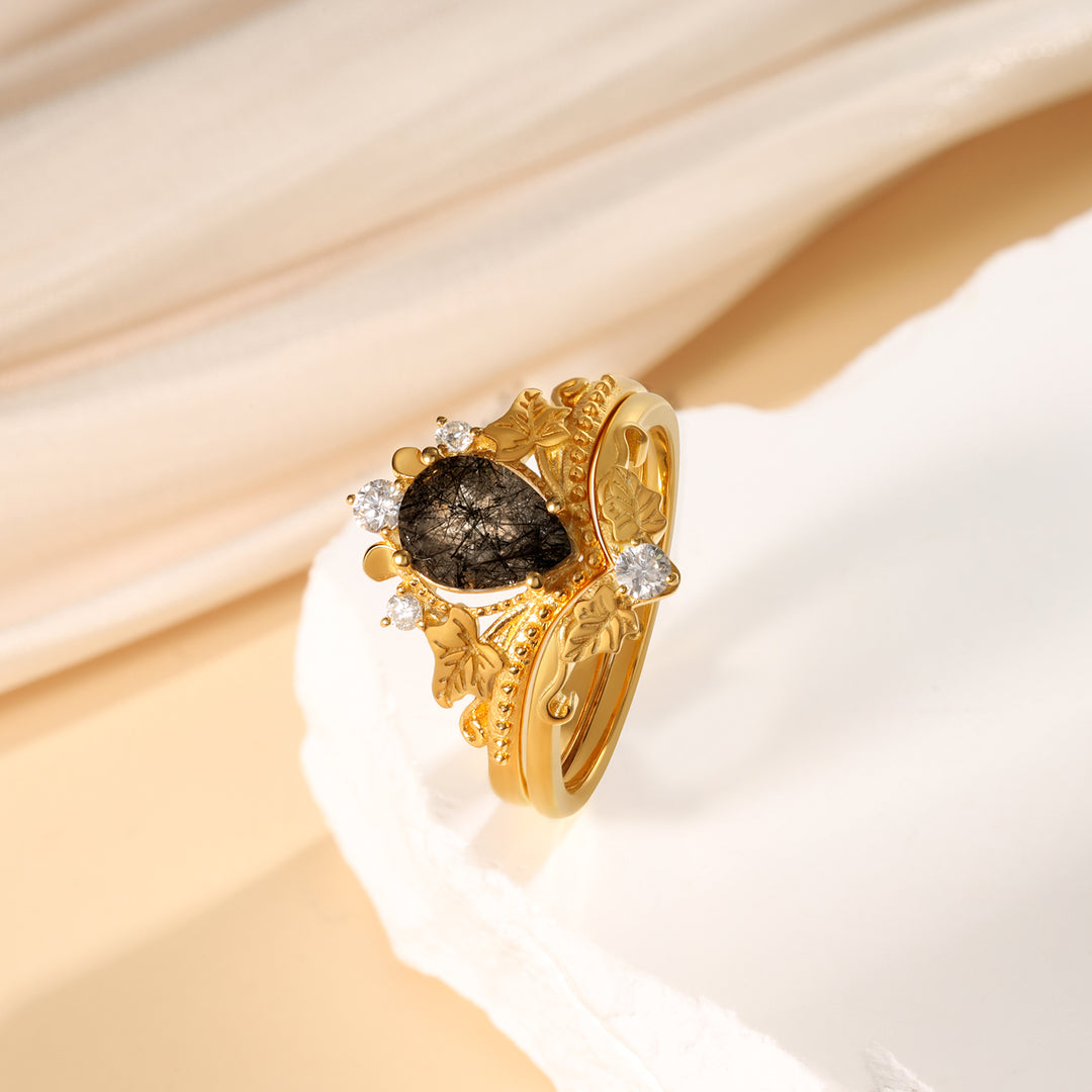 K Gold Black Quartz Ring
