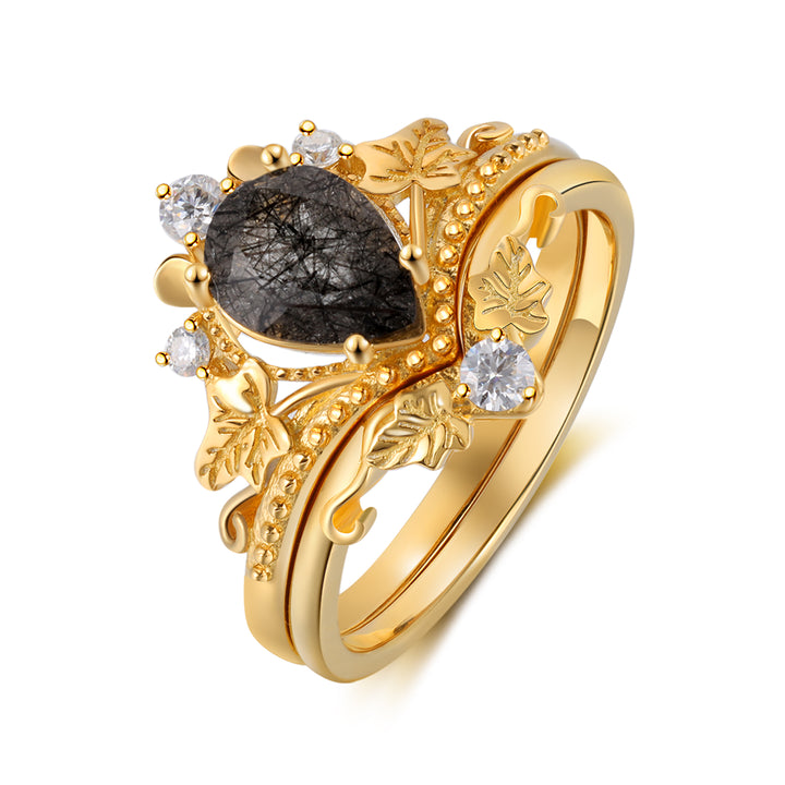 K Gold Black Quartz Ring