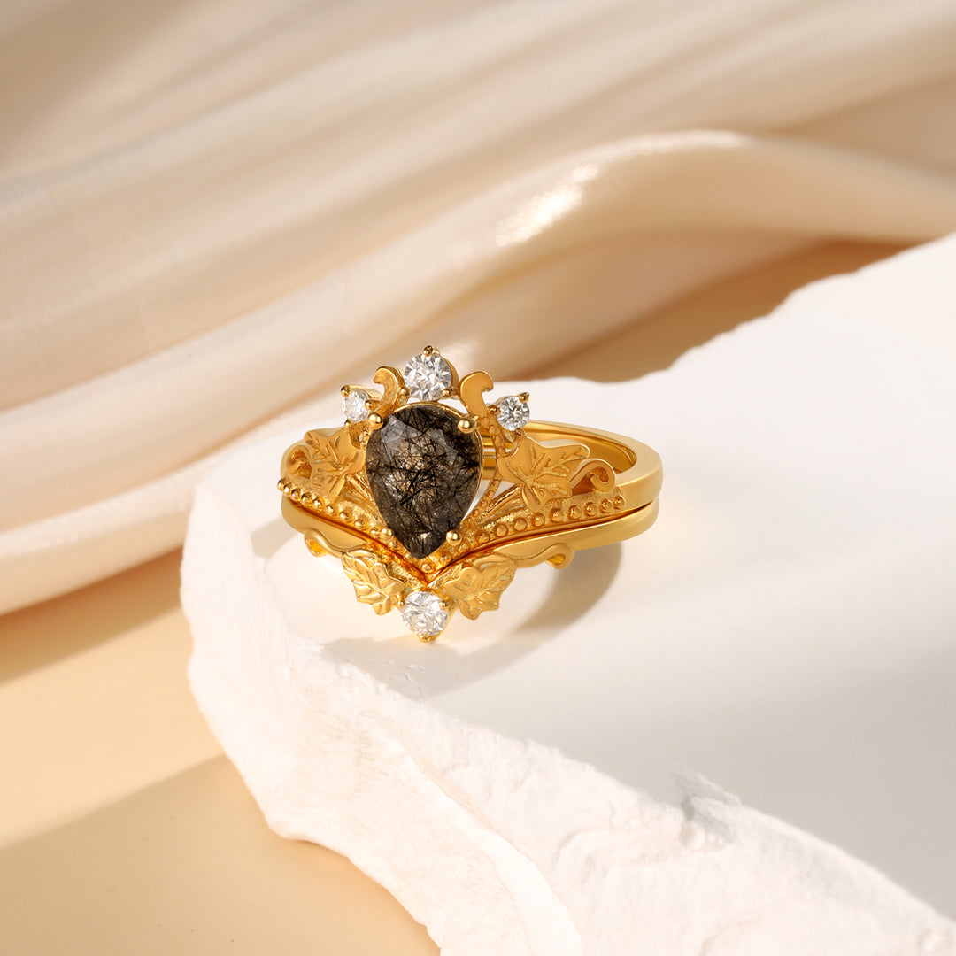 K Gold Black Quartz Ring