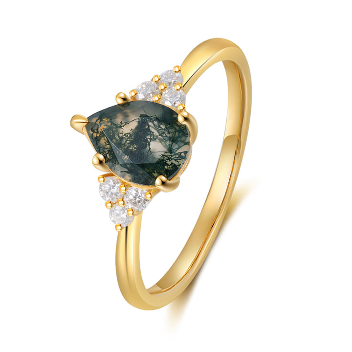 Gold Natural Moss Agate Ring