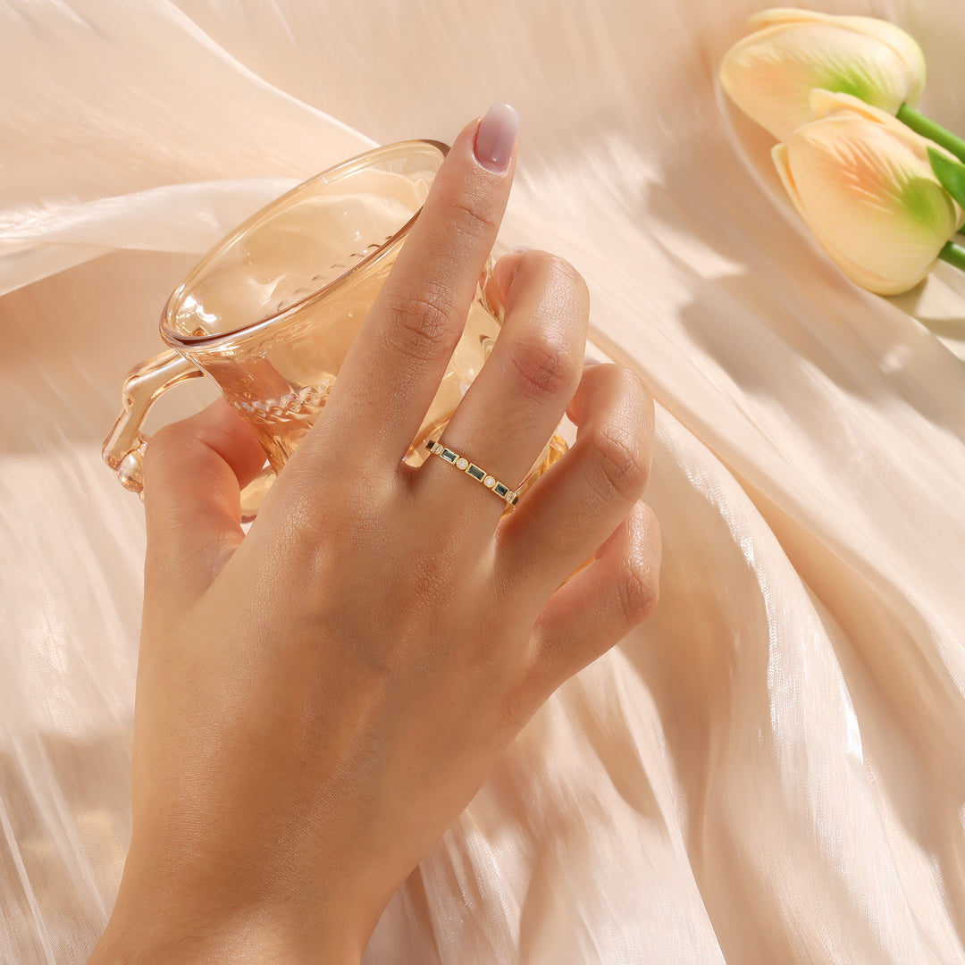 Gold Green Moissanite Ring