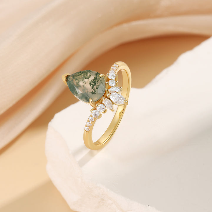 Gold Moss Agate Ring