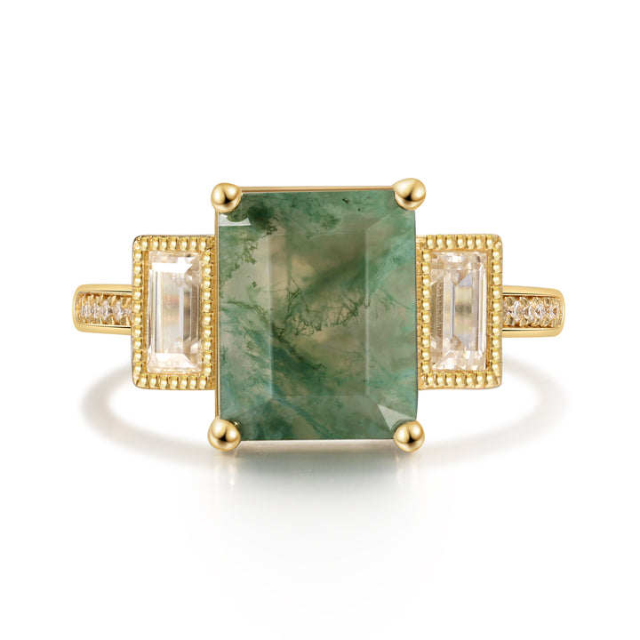 Gold Moss Agate Ring