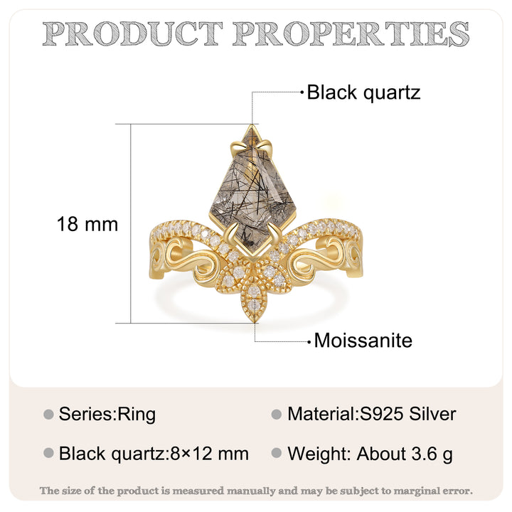 Gold Black Quartz Ring