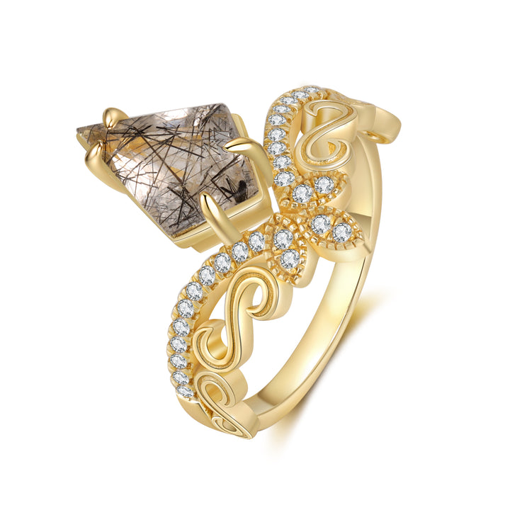 Gold Black Quartz Ring