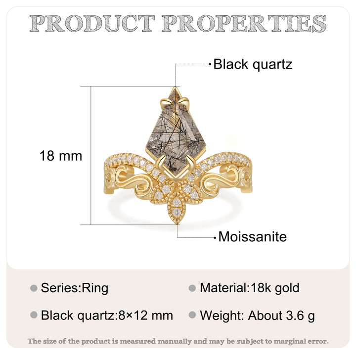 Gold Black Quartz Ring