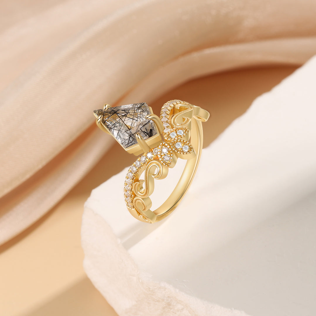 Gold Black Quartz Ring