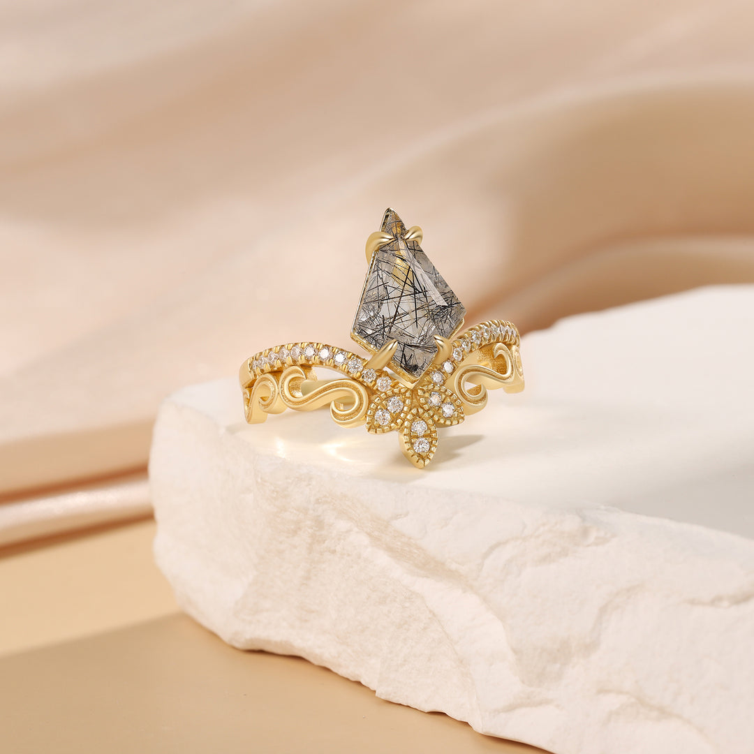 Gold Black Quartz Ring