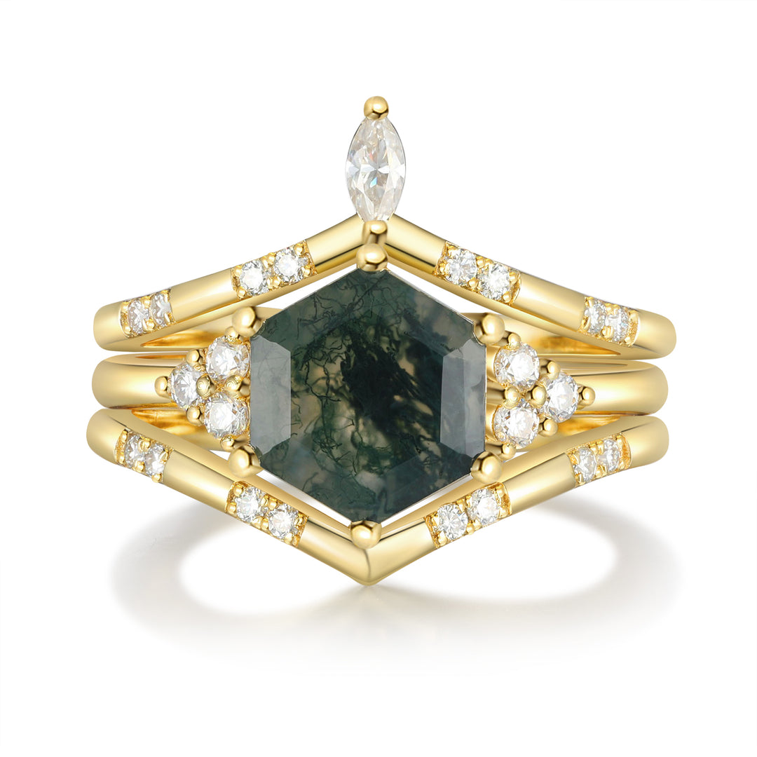 Gold Moss Agate Ring